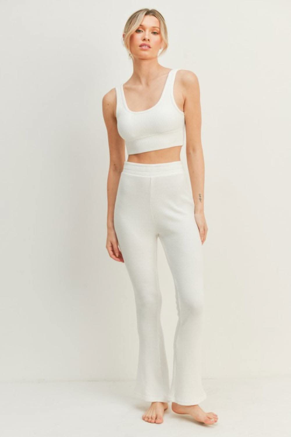Kimberly C Waffle Tank and High Waist Flare Pants Set - Love Salve